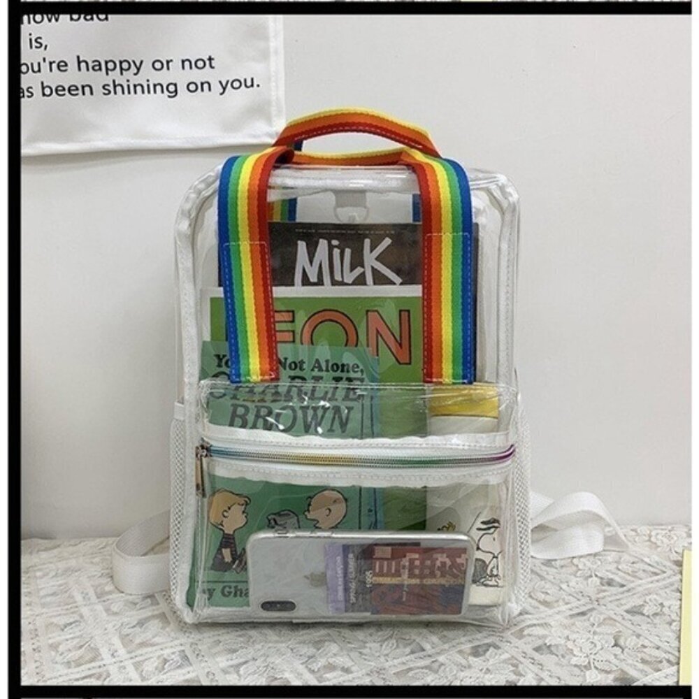 Clear PVC Backpack Rainbow Straps Adjustable & Zi… - image 5